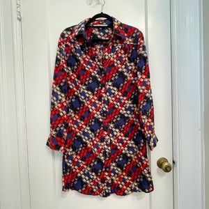 Trina Turk Red and Blue Janny Plaid Pattern Dress Size 8